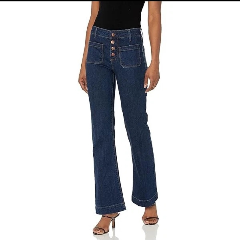 Nanette Lepore Dark Blue Jolie High Waisted Flare Jeans Button Closure size 12